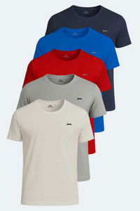 Slazenger - Slazenger OSWIN 5 li Set Erkek Lacivert - Bej - Kırmızı - Gri - Saks Mavi Tişört