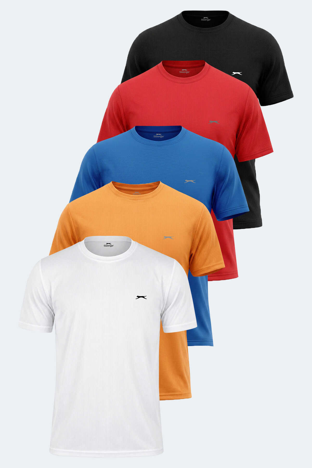 Slazenger - Slazenger OTAR 5 Lİ SET Erkek Beyaz - Siyah - Turuncu - Kırmızı - Saks Mavi Tişört