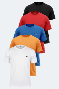 Slazenger - Slazenger OTAR 5 Lİ SET Erkek Beyaz - Siyah - Turuncu - Kırmızı - Saks Mavi Tişört