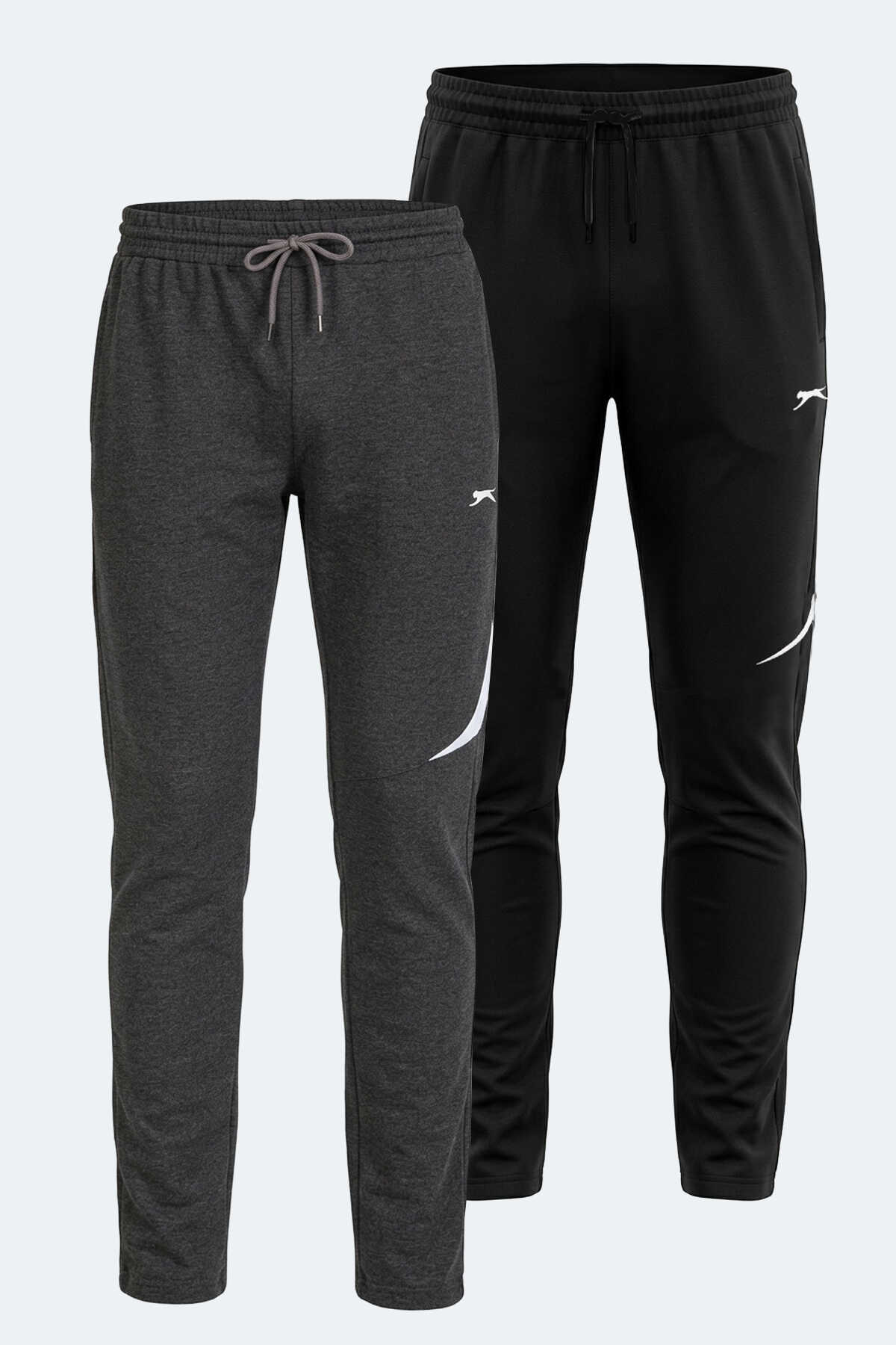 Slazenger - Slazenger PAPA 2 Lİ SET Erkek Siyah - Koyu Gri Eşofman Altı