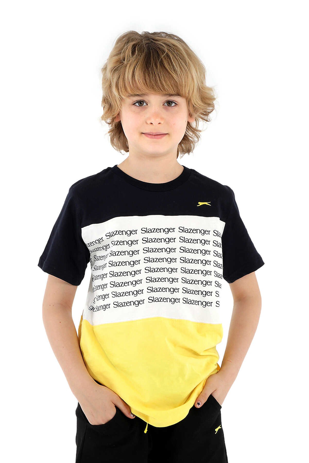 Slazenger - Slazenger PARS Erkek Çocuk Kısa Kol T-Shirt Beyaz / Lacivert
