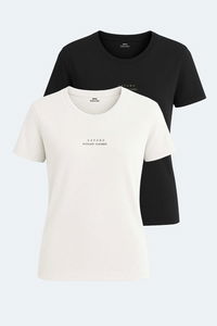 Slazenger - Slazenger PAYTONS 2 li Set Kadın Ekru - Siyah Tişört