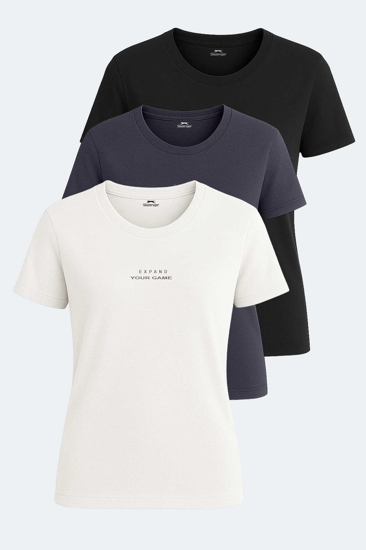 Slazenger - PAYTONS 3lü Set Kadın Tişört Ekru - Siyah - Koyu Gri