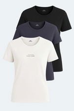 Slazenger - Slazenger PAYTONS 3 lü Set Kadın Ekru - Siyah - Koyu Gri Tişört