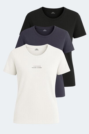 Slazenger PAYTONS 3 lü Set Kadın  Ekru - Siyah - Koyu Gri Tişört 