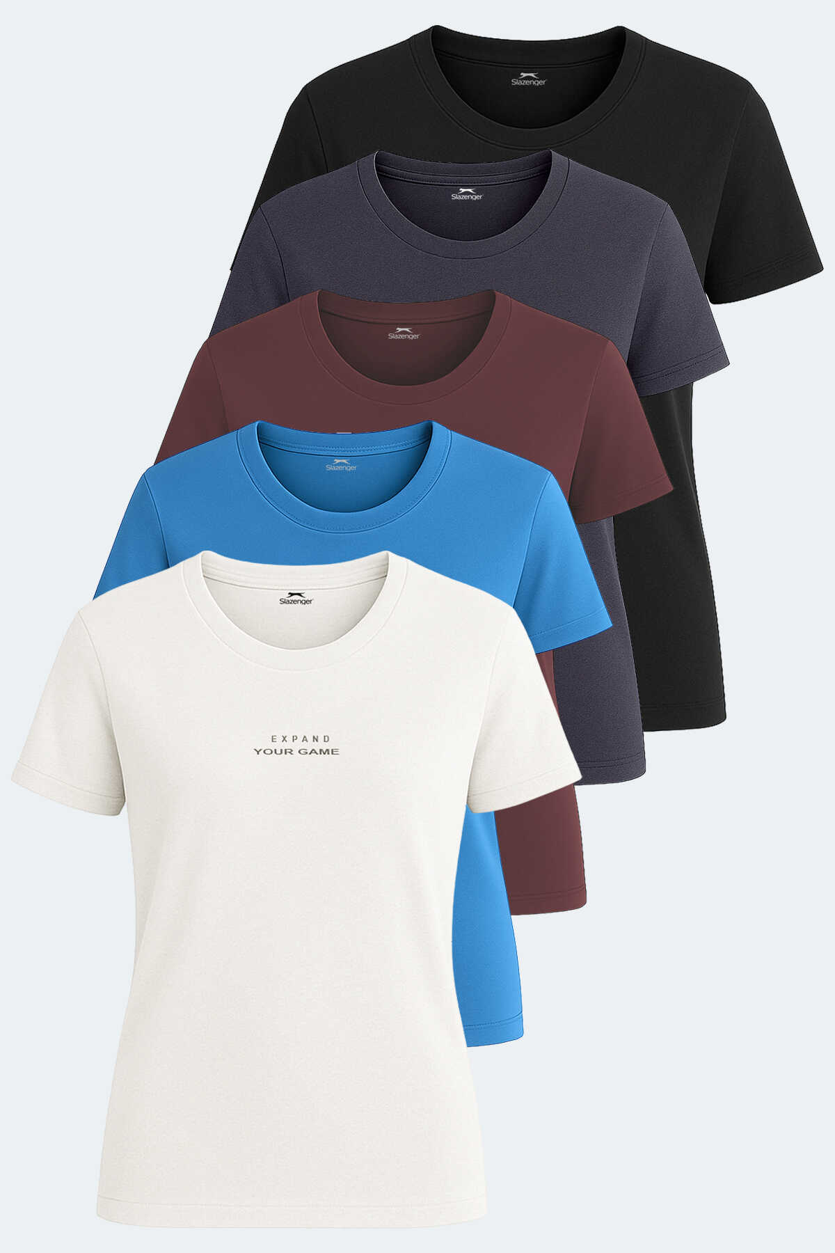 Slazenger - PAYTONS 5li Set Kadın Tişört Ekru - Siyah - Koyu Gri - Bordo - Mavi
