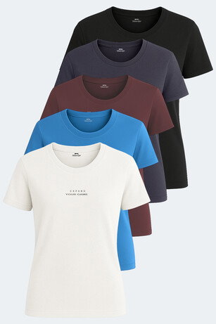 Slazenger PAYTONS 5 li Set Kadın Ekru - Siyah - Koyu Gri - Bordo - Mavi Tişört