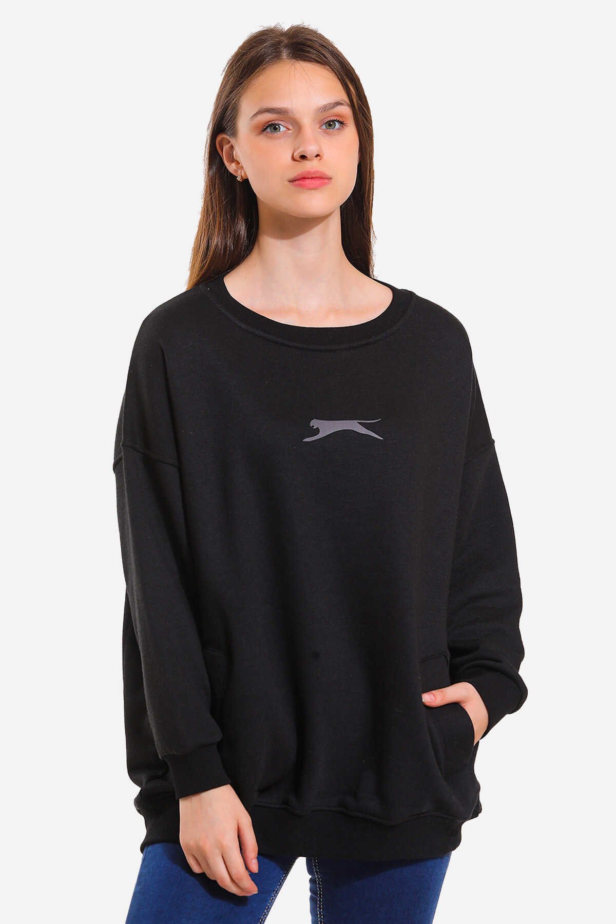 Slazenger - Slazenger PEER Oversize Kadın Sweatshirt Siyah