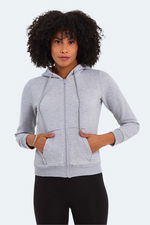 Slazenger - Slazenger PEMA I Kadın Fermuarlı Kapüşonlu Cepli Gri Sweatshırt