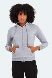 Slazenger - Slazenger PEMA I Kadın Fermuarlı Kapüşonlu Cepli Gri Sweatshırt Slazenger - Slazenger PEMA I Kadın Fermuarlı Kapüşonlu Cepli Gri Sweatshırt