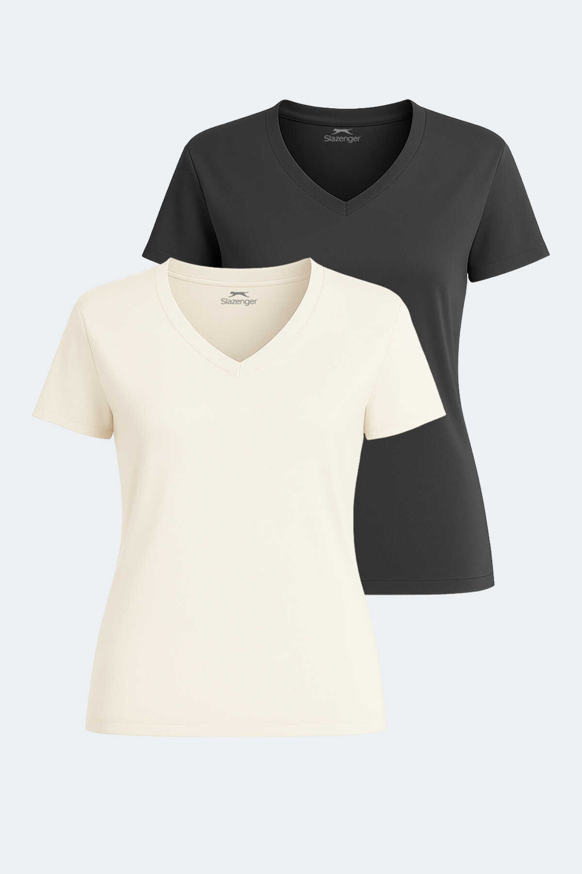 Slazenger - PERICAS 2li Set Kadın Tişört Ekru - Koyu Gri