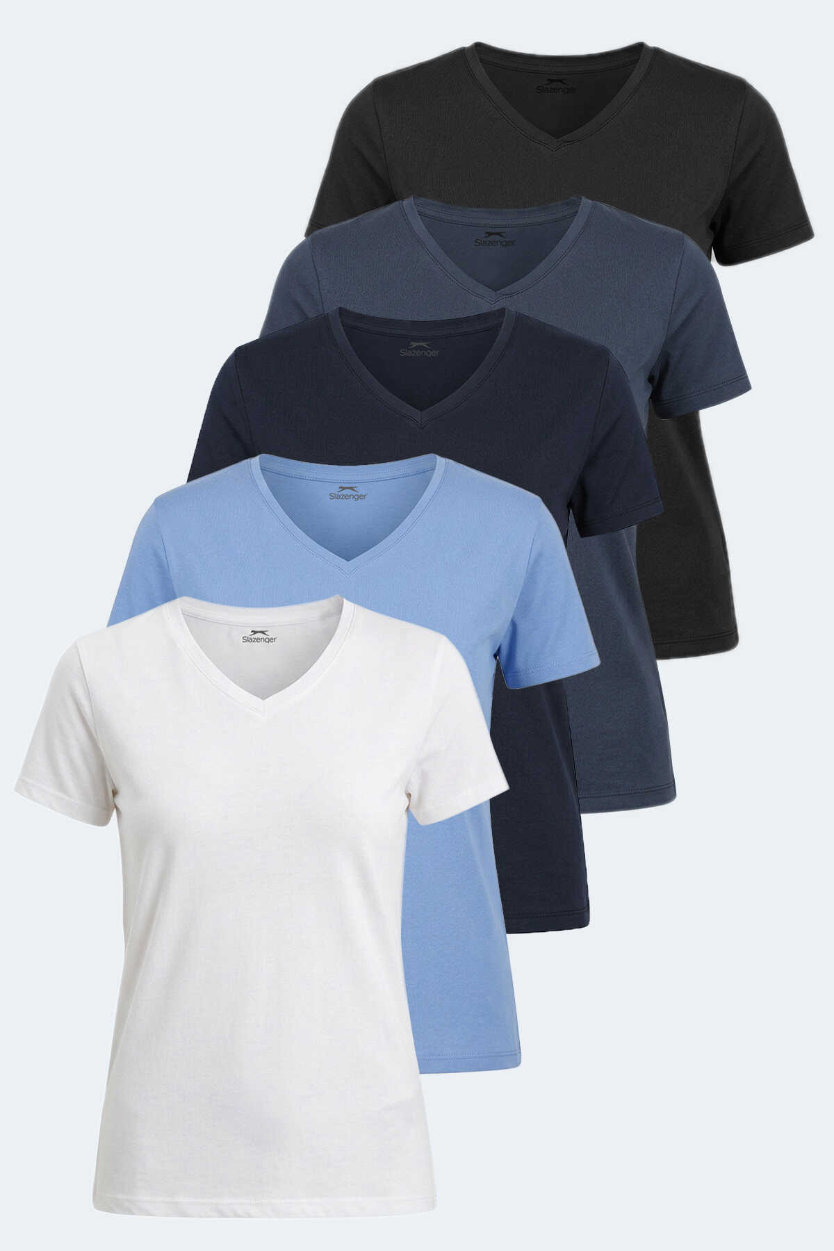 Slazenger - Slazenger PERICAS 5 li Set Kadın Siyah - Ekru - Antrasit - Mavi - Koyu Gri Tişört