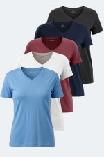 Slazenger - Slazenger PERICAS 5 li Set Kadın Ekru - Siyah - Koyu Gri - Bordo - Mavi Tişört