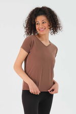 Slazenger - Slazenger PLAY Kadın V Yaka Kahve Tişört