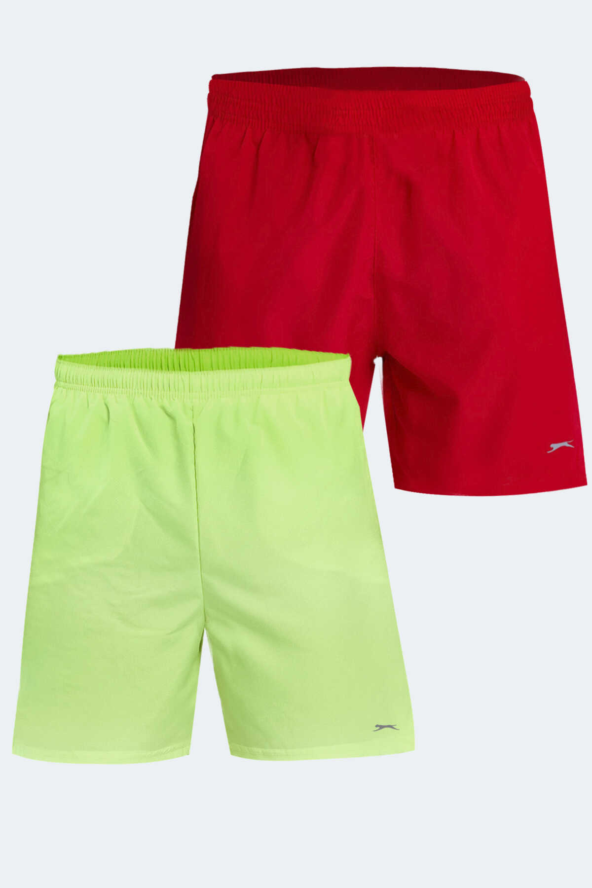 Slazenger - Slazenger RABI 2 li Set Erkek Cepli Deniz Şortu Kırmızı - Neon Yeşil Mayo