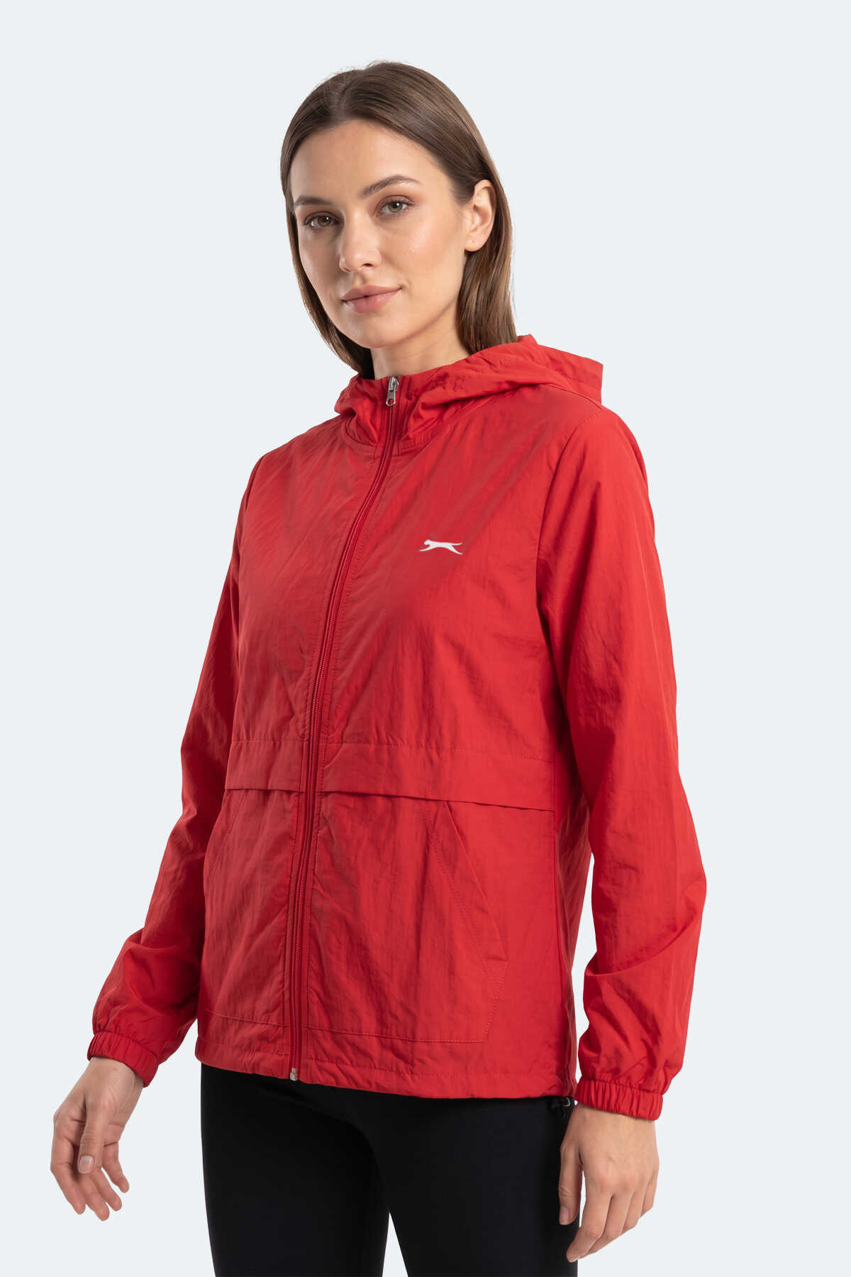Slazenger - Slazenger RAID Kadın Kapüşonlu Fermuarlı Kırmızı Rüzgarlık