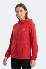 Slazenger - Slazenger RAID Kadın Kapüşonlu Fermuarlı Kırmızı Rüzgarlık