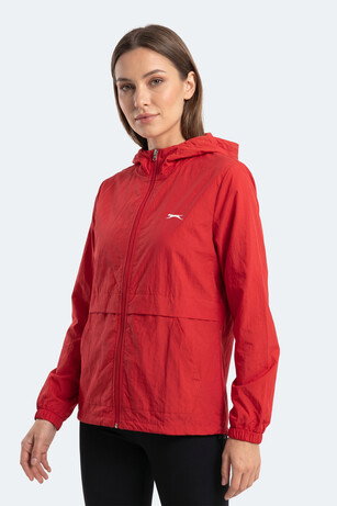 Slazenger RAID Kadın Kapüşonlu Fermuarlı Kırmızı Rüzgarlık