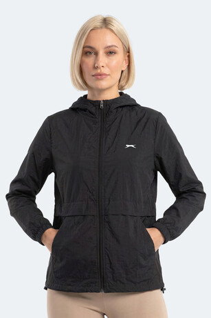Slazenger RAID Kadın Kapüşonlu Fermuarlı Siyah Rüzgarlık