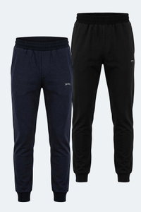 Slazenger - Slazenger RAJKO 2 Lİ SET Erkek Fermuar Cepli Slim Fit Siyah - Lacivert Eşofman Altı