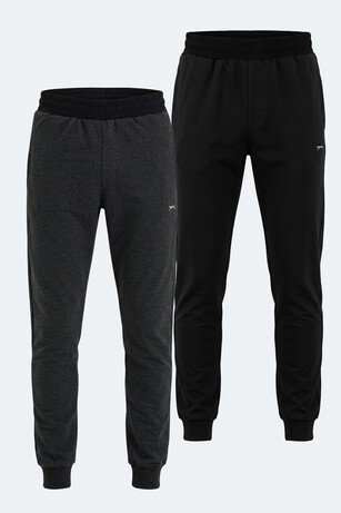 Slazenger RAJKO 2 Lİ SET Erkek Fermuar Cepli Slim Fit Siyah - Antrasit Eşofman Altı