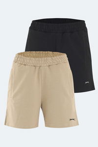 Slazenger - Slazenger RAMLAH 2 li Set Kadın Cepli Siyah - Bej Şort