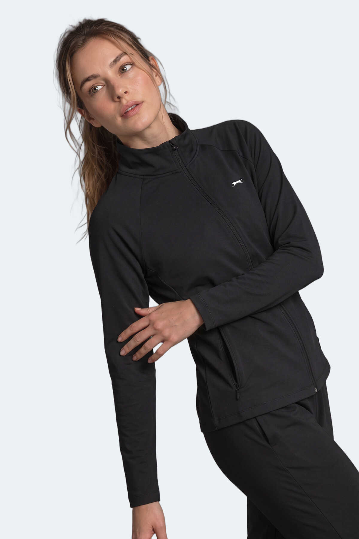 Slazenger - Slazenger RAZOR Kadın Dik Yaka Fermuarlı Siyah Sweatshırt
