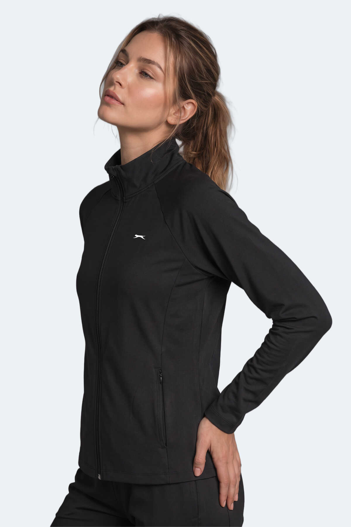 Slazenger RAZOR Kadın Dik Yaka Fermuarlı Siyah Sweatshırt - 4