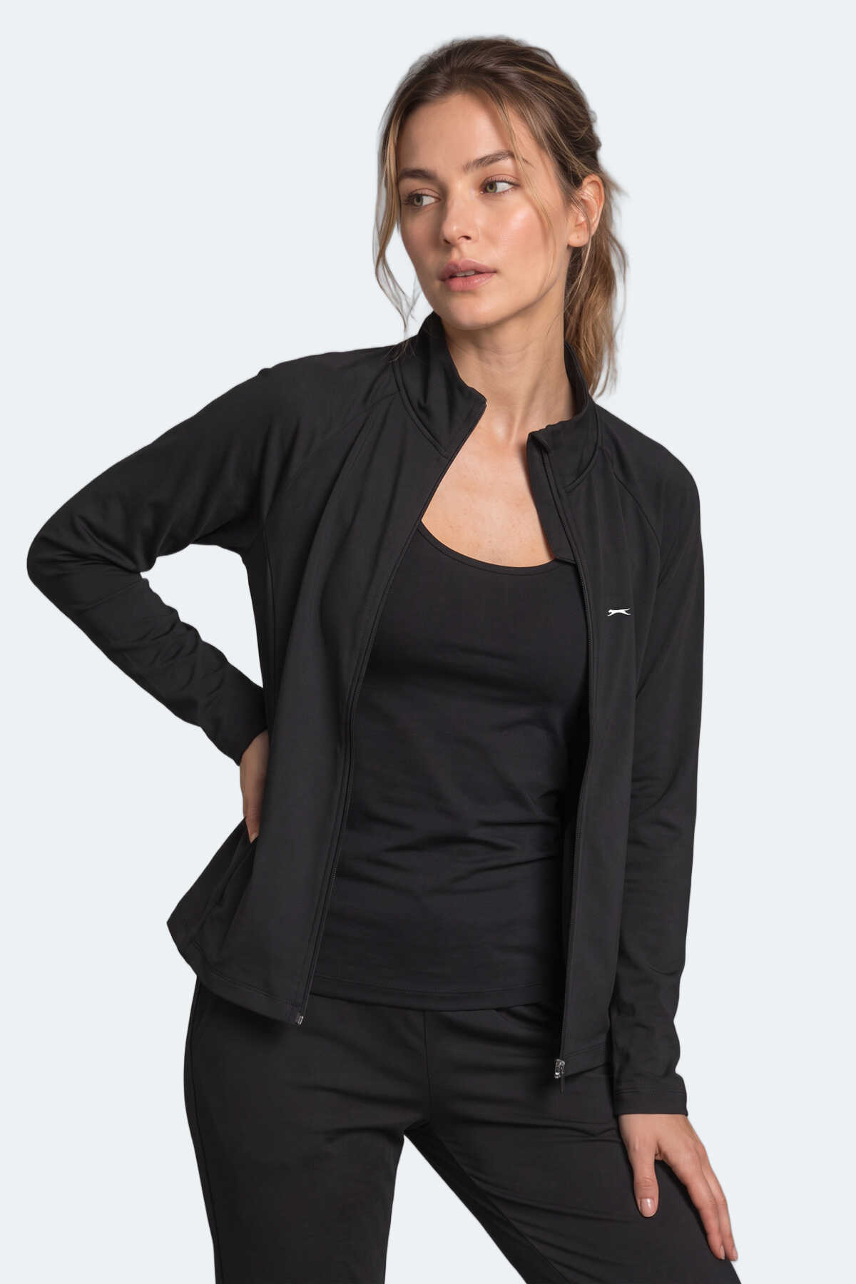 Slazenger RAZOR Kadın Dik Yaka Fermuarlı Siyah Sweatshırt - 5