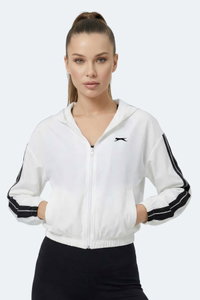 Slazenger - Slazenger RAZZLE Kadın Fermuarlı Kapüşonlu Cepli Ekru Sweatshırt