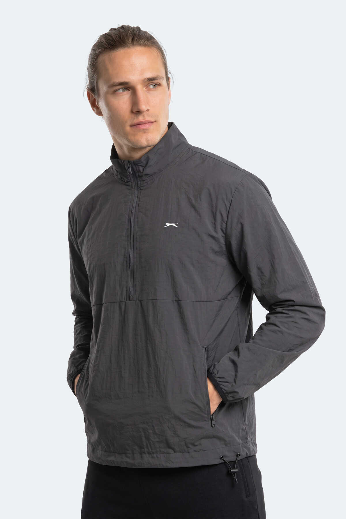 Slazenger - Slazenger RECKON Erkek Dik Yaka Fermuarlı Koyu Gri Yağmurluk