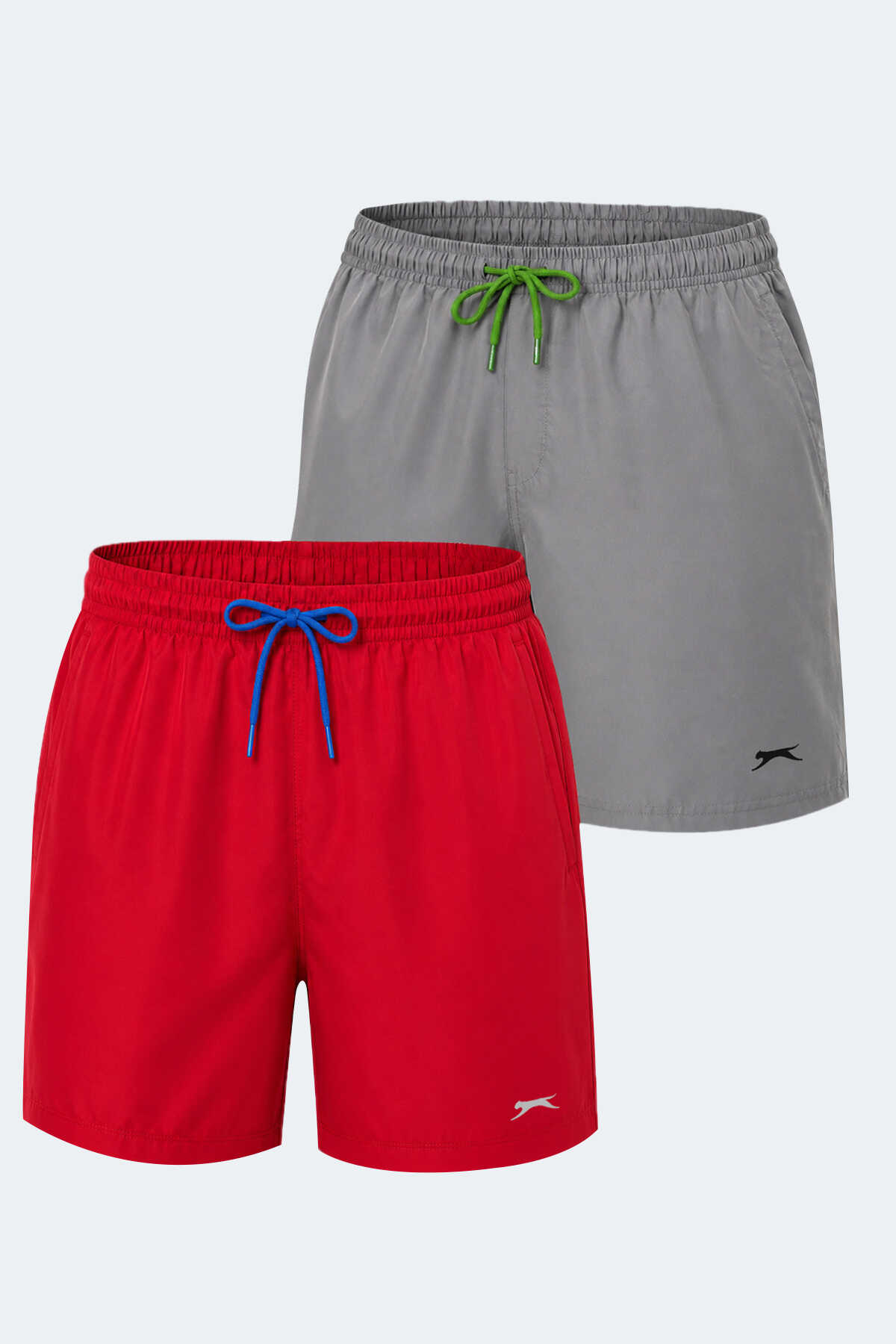 Slazenger - Slazenger RENO 2 Lİ SET Erkek Cepli Deniz Şortu Gri - Kırmızı Şort