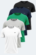 Slazenger - Slazenger REPUBLIC 5 Lİ SET Erkek BEYAZ- SİYAH -AÇIK GRİ- LACİVERT- YEŞİL Tişört