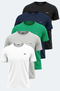 Slazenger - Slazenger REPUBLIC 5 Lİ SET Erkek BEYAZ- SİYAH -AÇIK GRİ- LACİVERT- YEŞİL Tişört