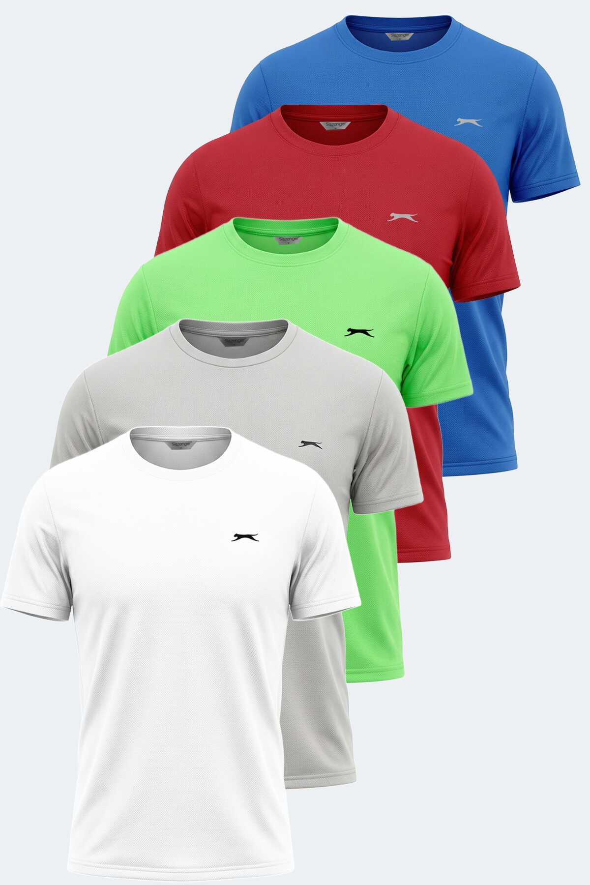 Slazenger - Slazenger REPUBLIC 5 Lİ SET Erkek BEYAZ- KOYU GRİ - KIRMIZI - SAKS MAVİ - NEON YEŞİL Tişört