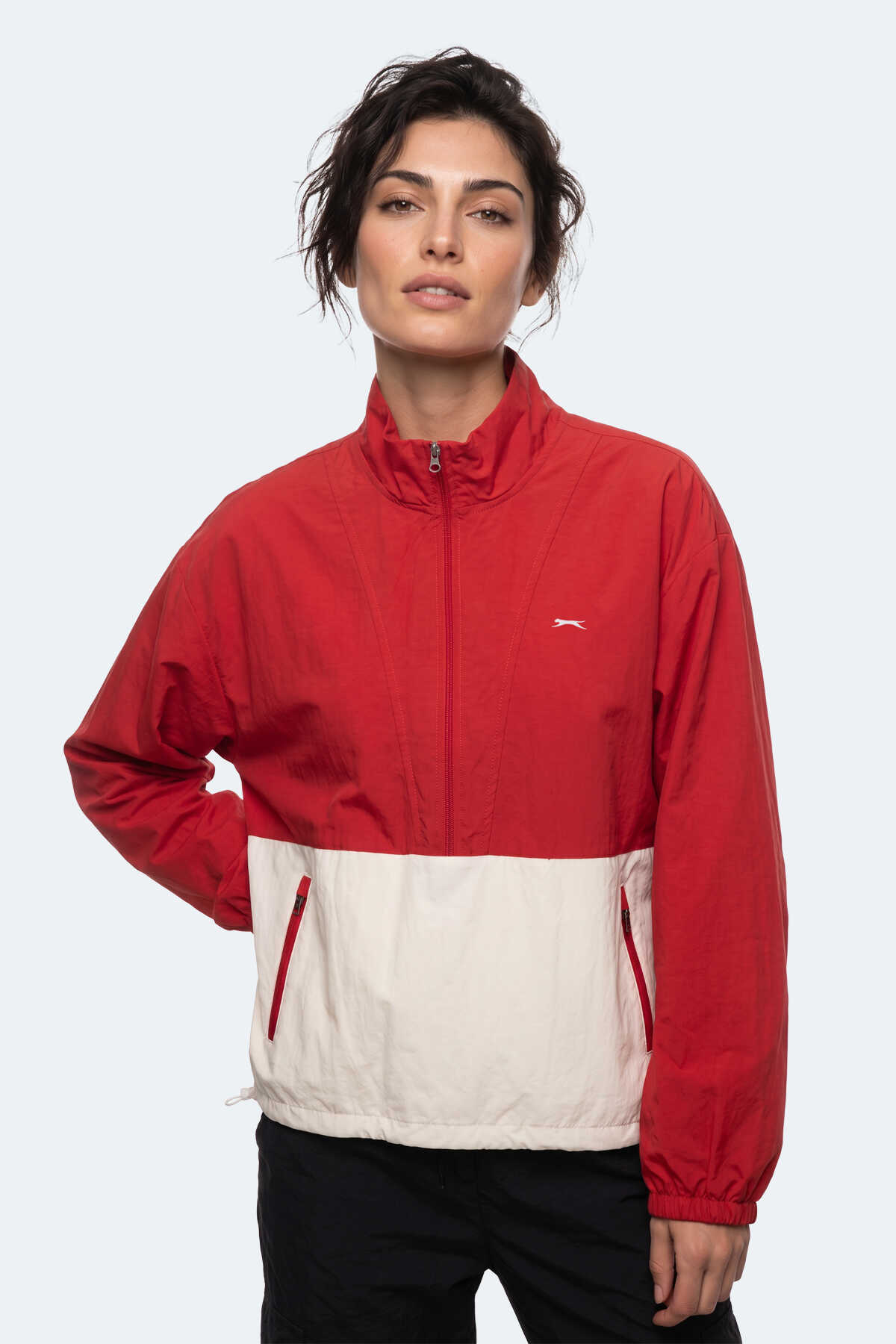 Slazenger - Slazenger RESTORED Kadın Dik Yaka Fermuarlı Oversıze Kırmızı Rüzgarlık