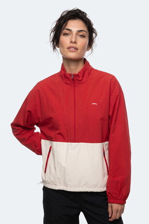 Slazenger RESTORED Kadın Dik Yaka Fermuarlı Oversıze Kırmızı Rüzgarlık