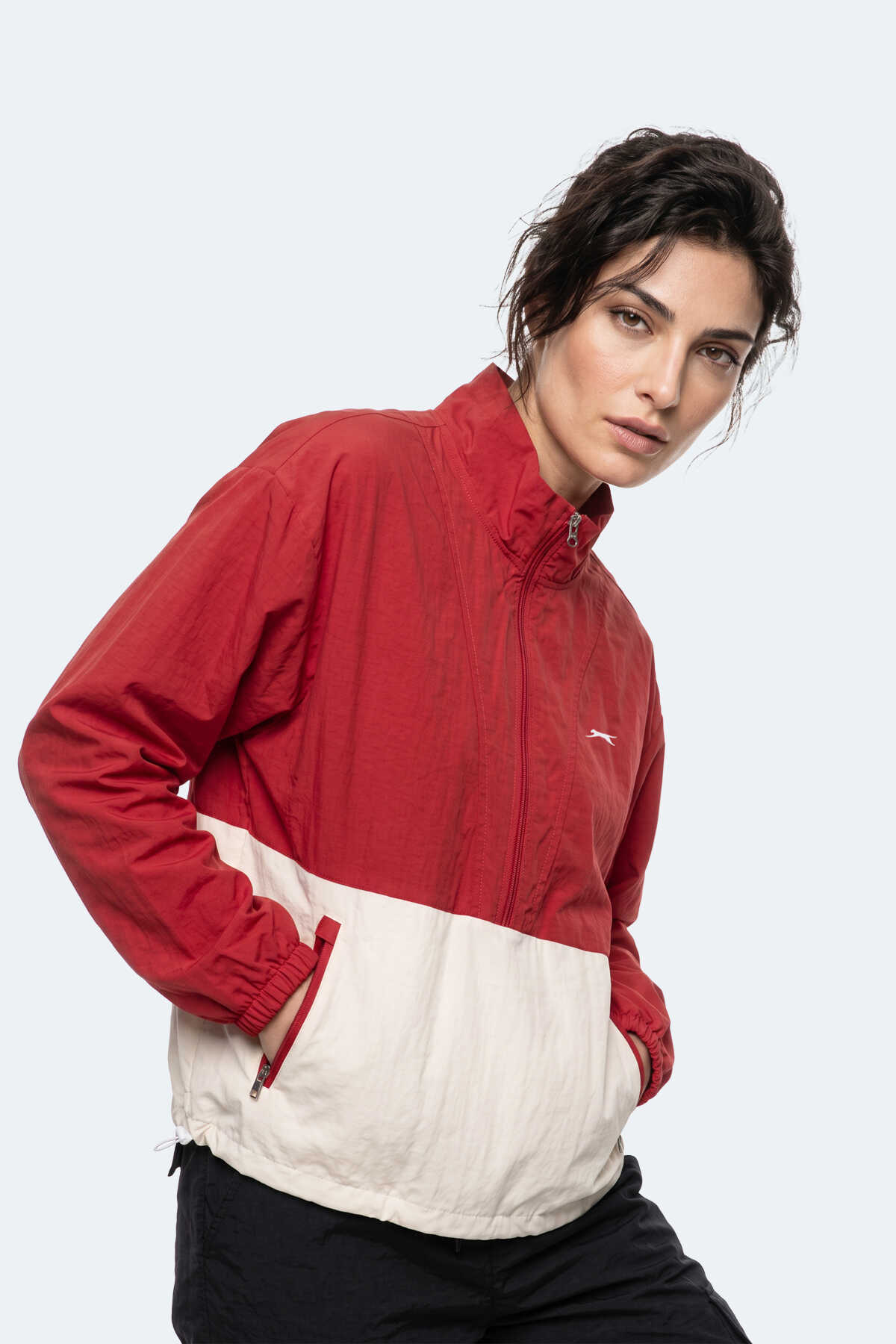 Slazenger RESTORED Kadın Dik Yaka Fermuarlı Oversıze Kırmızı Rüzgarlık - 3