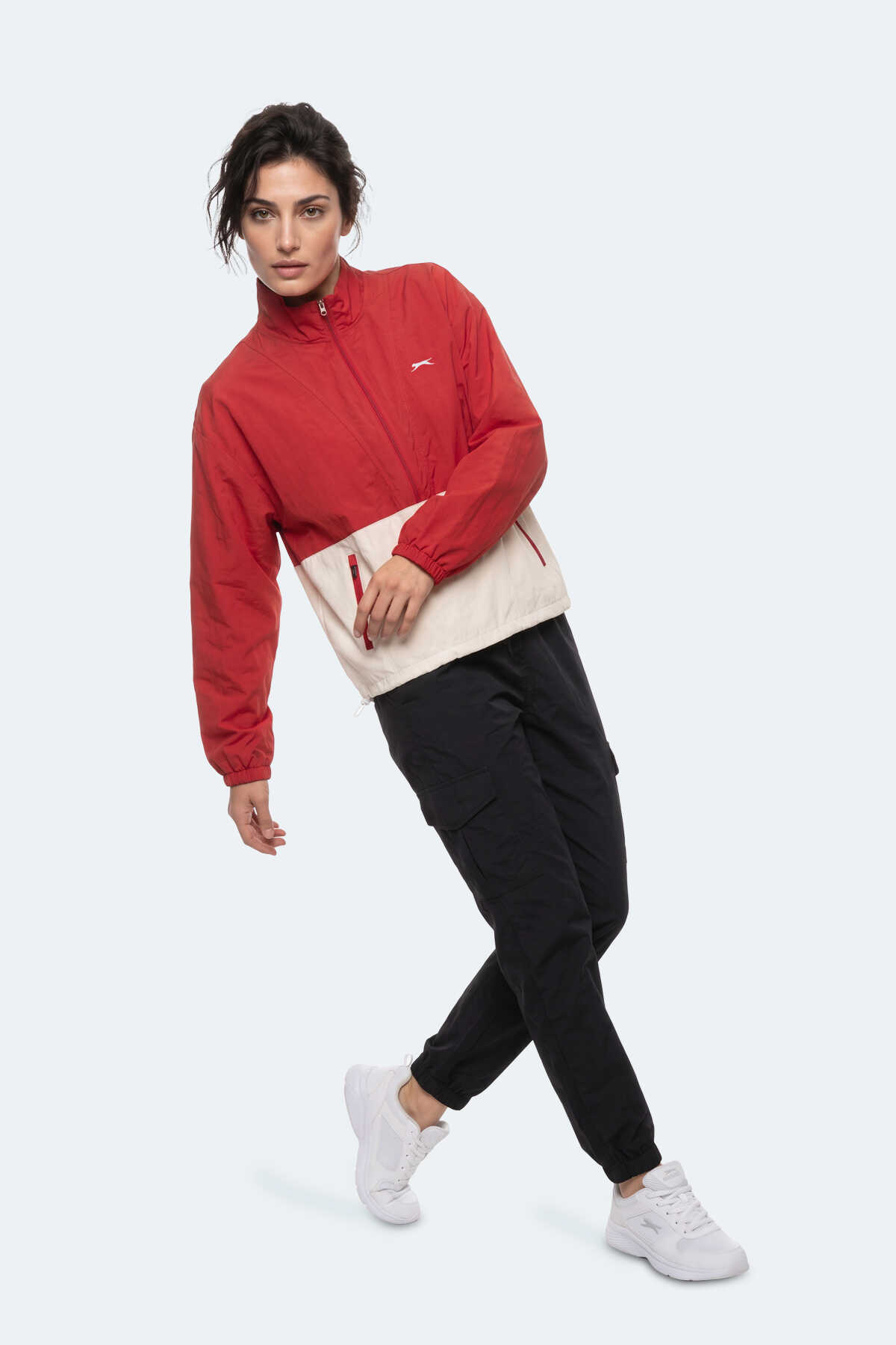 Slazenger RESTORED Kadın Dik Yaka Fermuarlı Oversıze Kırmızı Rüzgarlık - 4
