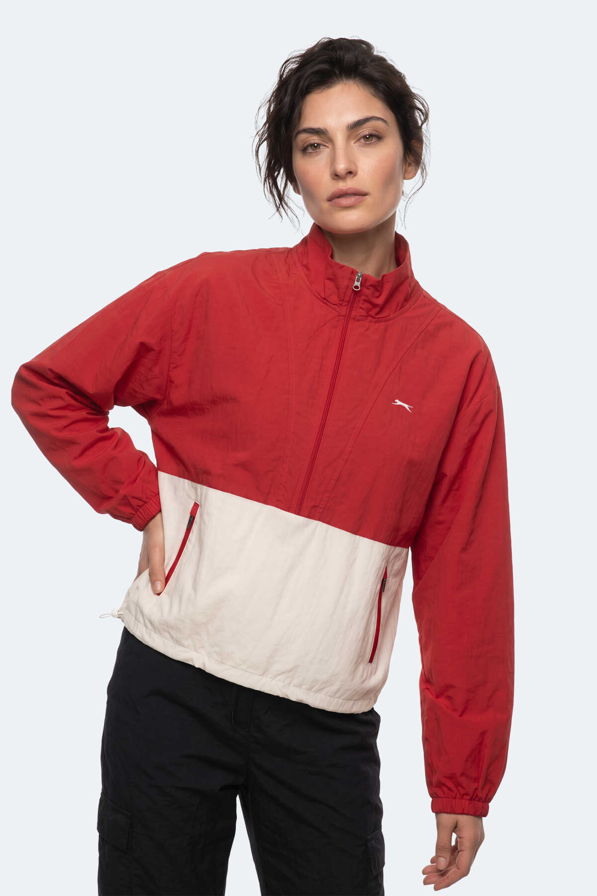 Slazenger RESTORED Kadın Dik Yaka Fermuarlı Oversıze Kırmızı Rüzgarlık - 5