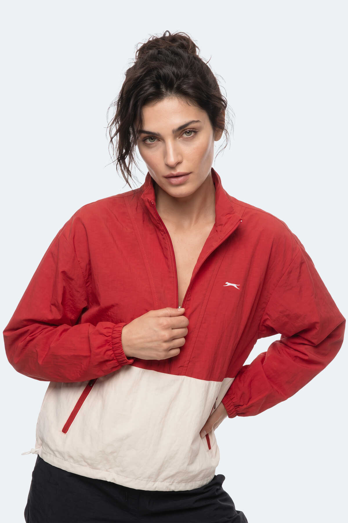 Slazenger RESTORED Kadın Dik Yaka Fermuarlı Oversıze Kırmızı Rüzgarlık - 6