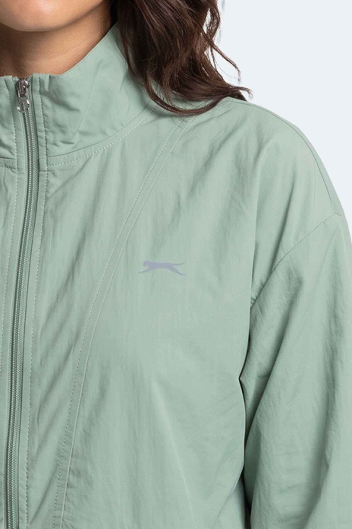 Slazenger RESTORED Kadın Dik Yaka Fermuarlı Oversıze Su Yeşili Rüzgarlık - 2