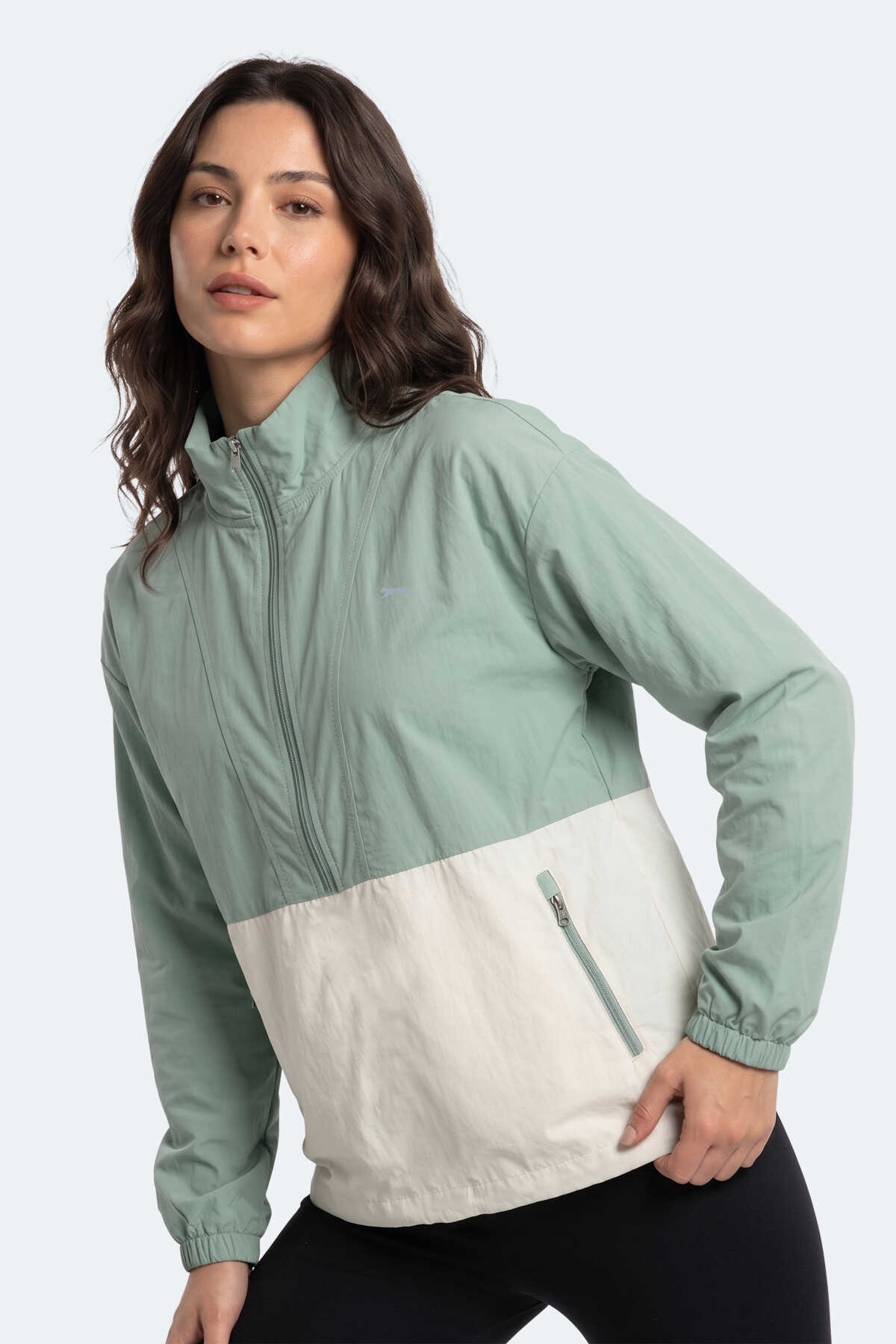 Slazenger RESTORED Kadın Dik Yaka Fermuarlı Oversıze Su Yeşili Rüzgarlık - 3