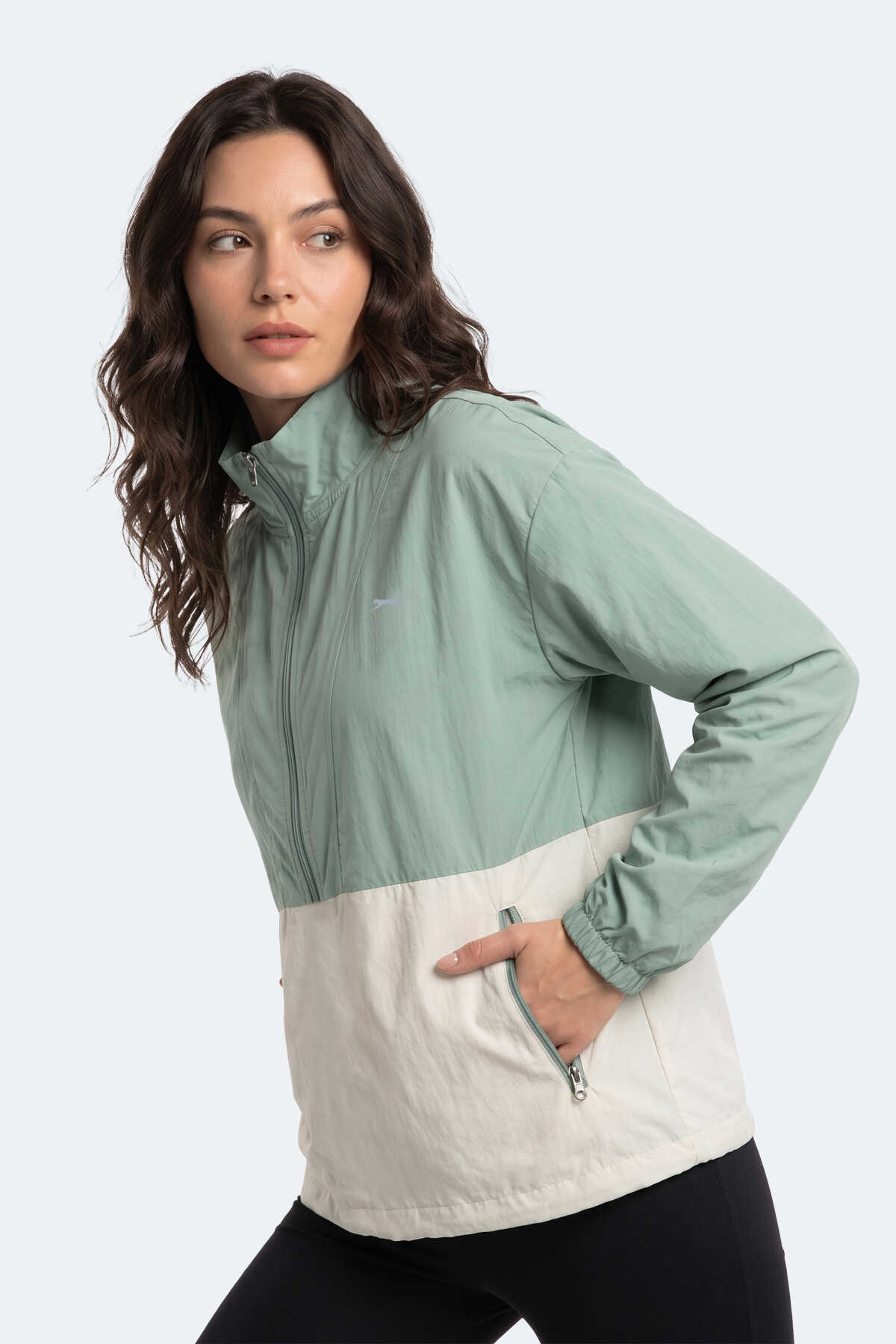 Slazenger RESTORED Kadın Dik Yaka Fermuarlı Oversıze Su Yeşili Rüzgarlık - 4
