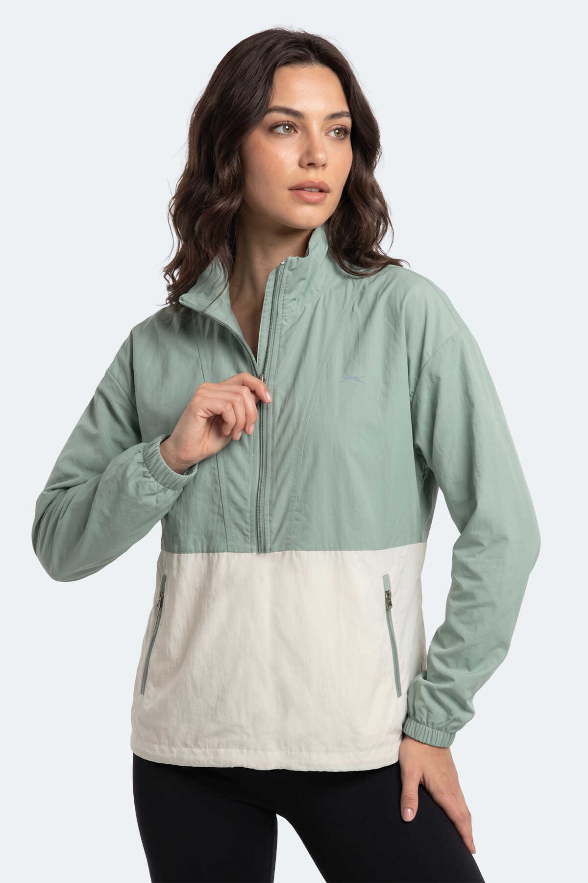 Slazenger RESTORED Kadın Dik Yaka Fermuarlı Oversıze Su Yeşili Rüzgarlık - 7