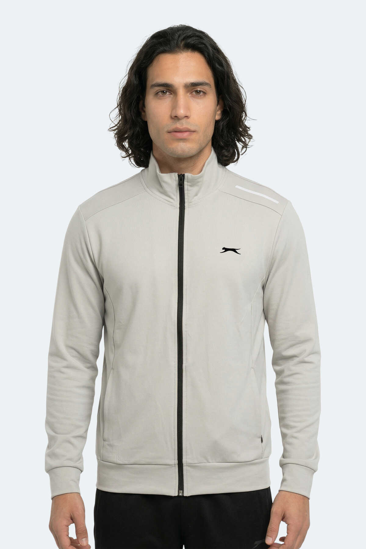 Slazenger - Slazenger REVOLVER Erkek Fermuarlı Dik Yaka Cepli Gri Sweatshırt