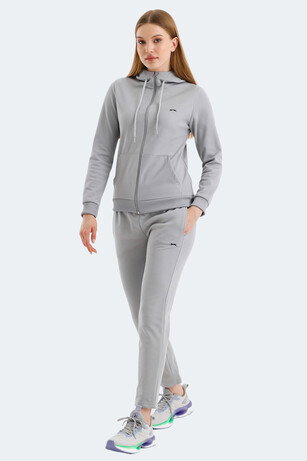 Slazenger RID IN Kadın Fermuarlı Kapüşonlu Cepli Gri Eşofman Takımı