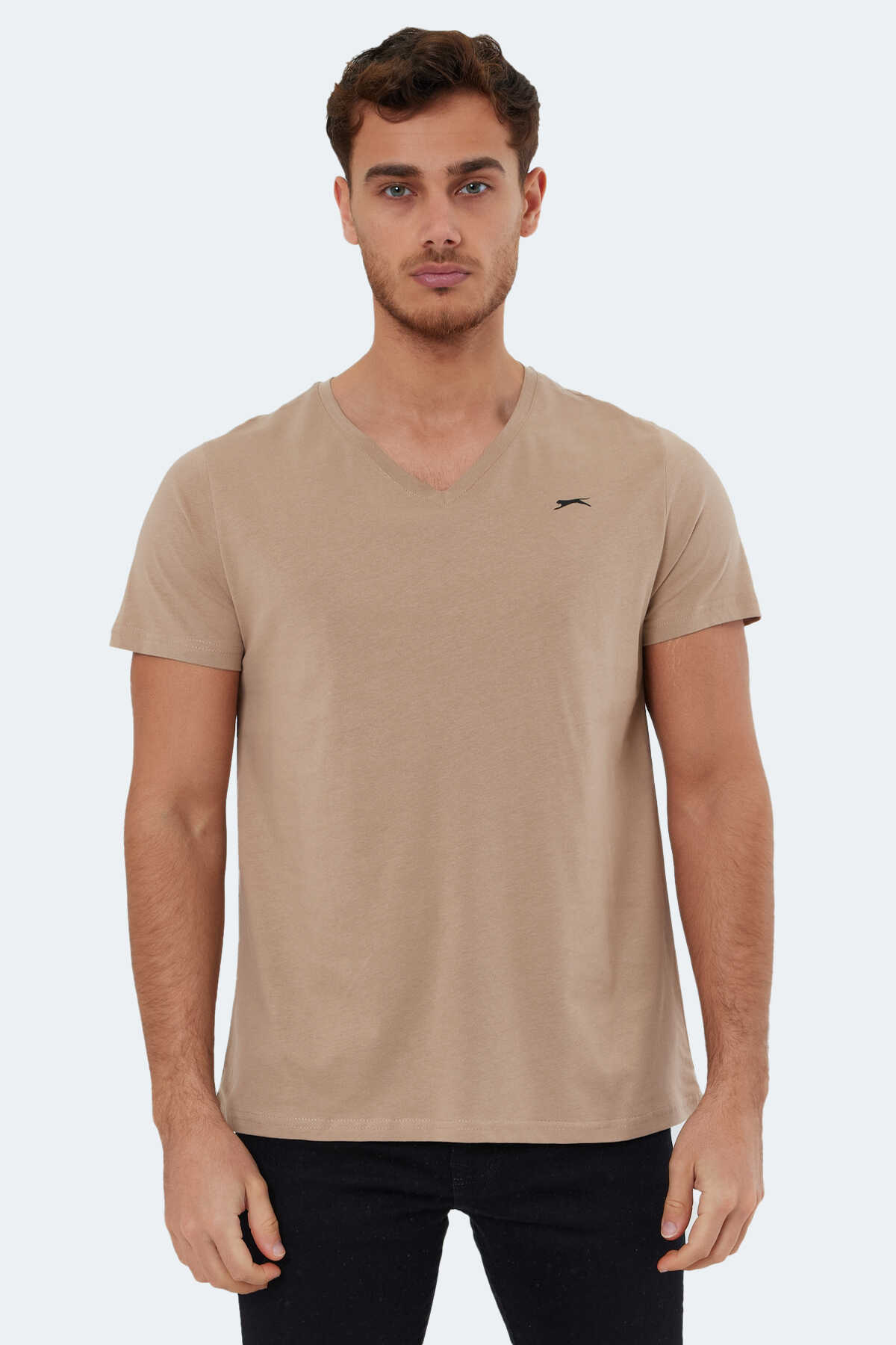 Slazenger - Slazenger RIVALDO IN Erkek V Yaka Bej Tişört