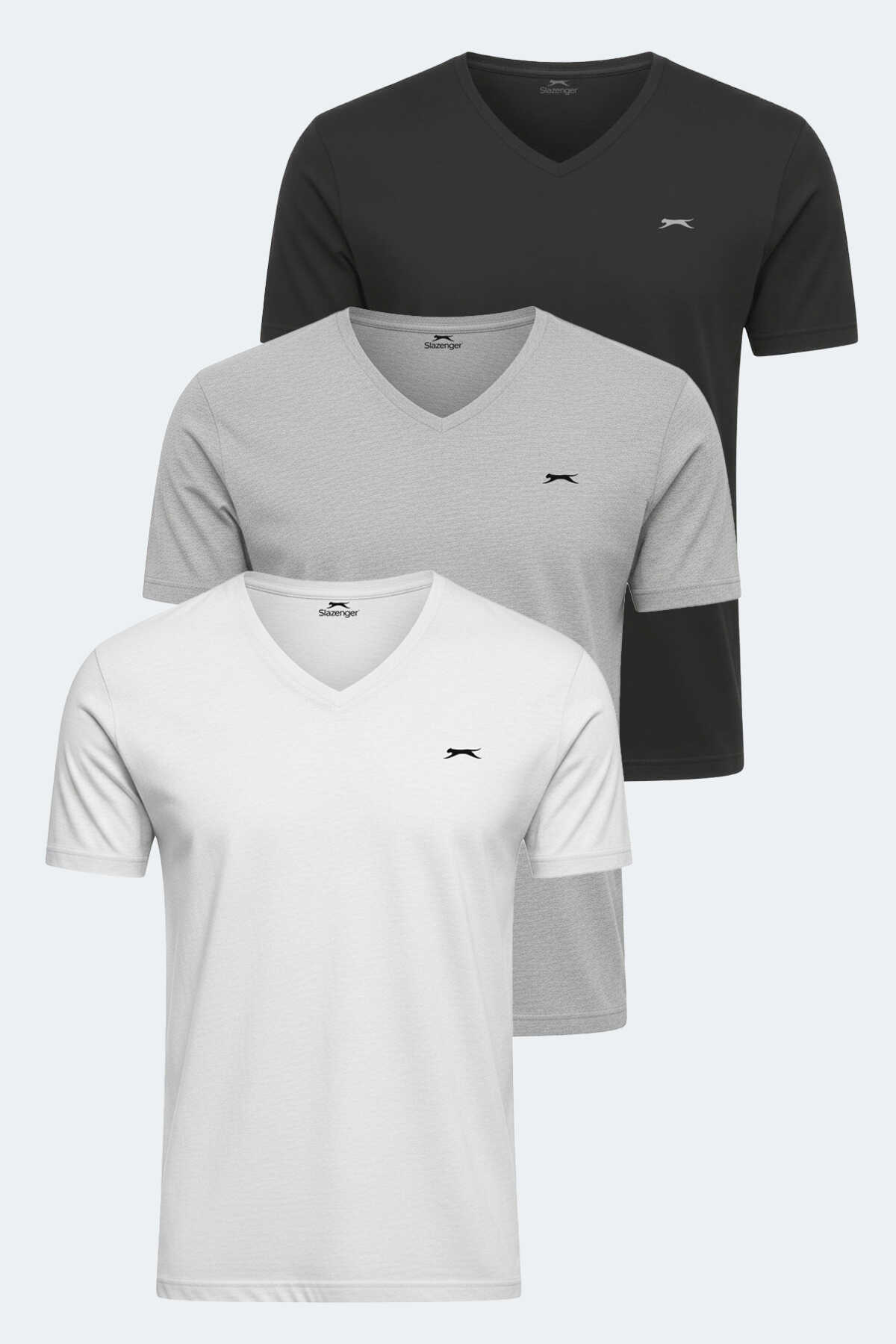 Slazenger - Slazenger RIVALDO Erkek Tişört Beyaz - Gri - Siyah