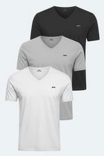 Slazenger - Slazenger RIVALDO 3 lü Set Erkek Beyaz - Gri - Siyah Tişört